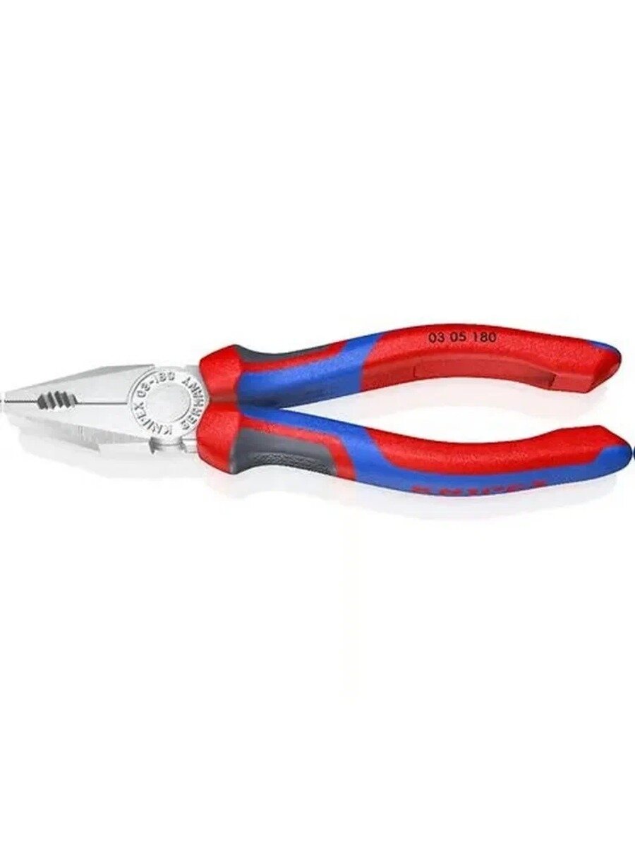 Knipex Пассатижи комбинированные 180 мм хромированные, 03 05 180, трехкомпонентные рукоятки Comfort с интерфейсом KNIPEXtend, Германия