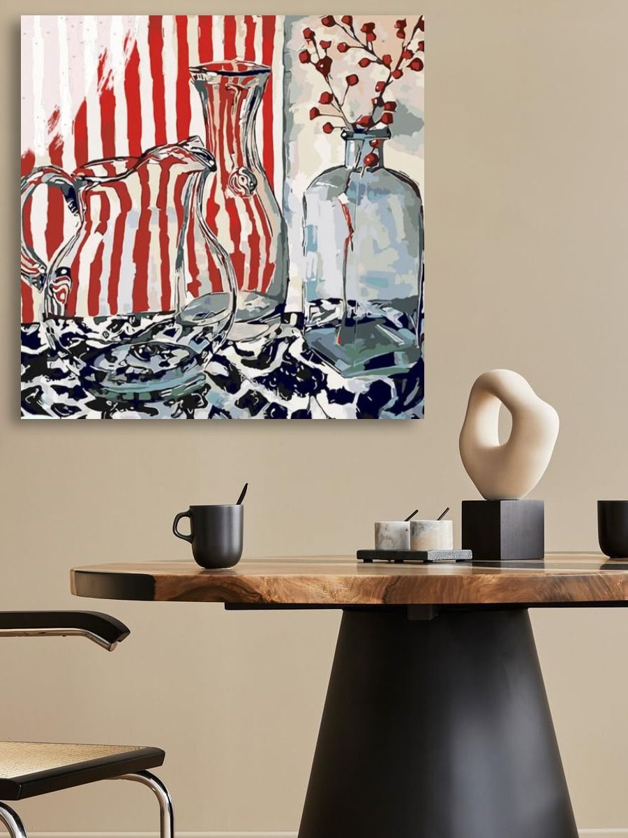 Картина "Холстная картина Стол с стеклянными предметами, 40 * 40, 40 х 40CM" 40x40 см