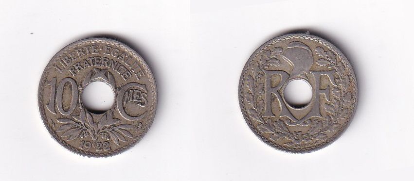 Франция 10 сантимов 1922 год