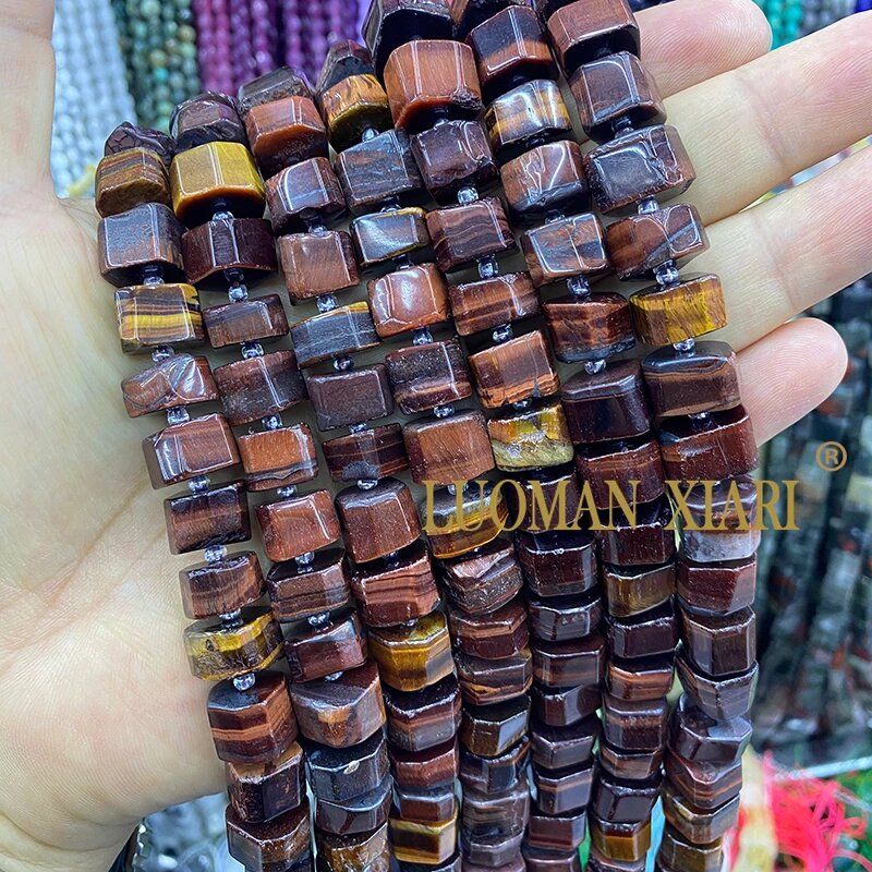 Натуральные бусины из агата 8x11 мм LUOMAN XIARI 9-11mm 10pcs loose, Red tiger eye