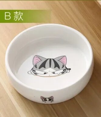 Керамическая миска для кошек и маленьких собак с рисунком кота белая