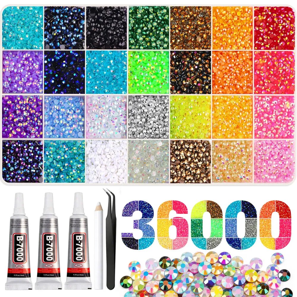 36000 смоляных стразов, набор DIY с инструментами. Для декора ногтей, рукоделия, одежды, обуви, сумок и чехлов телефона