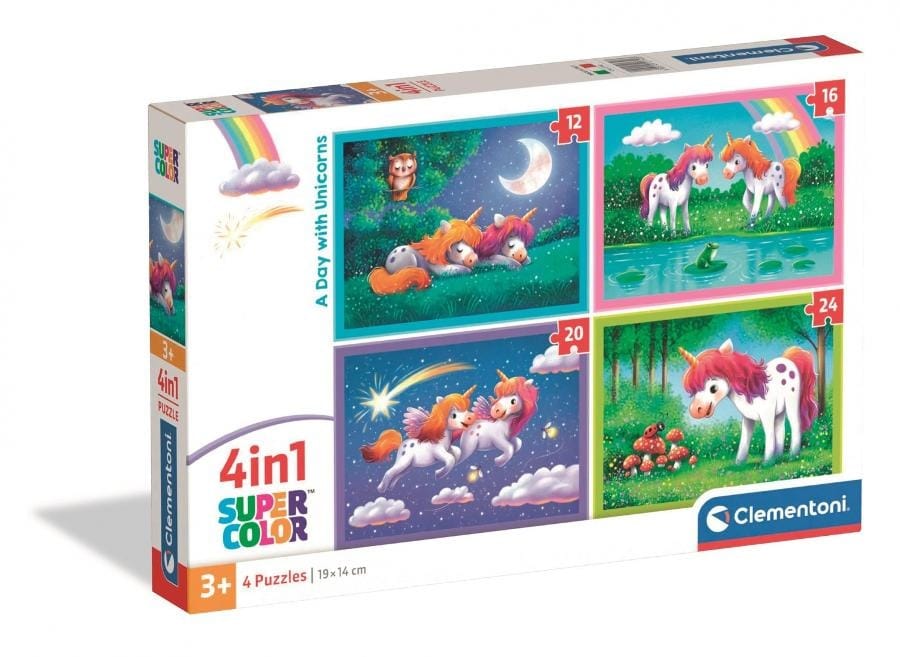Пазл Clementoni Super Color День с единорогами, 4 в 1