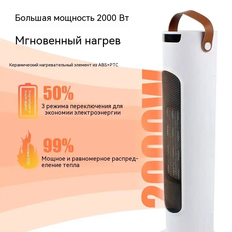 Напольный обогреватель PTC 2000Вт, поворот, евровилка 220В, белый