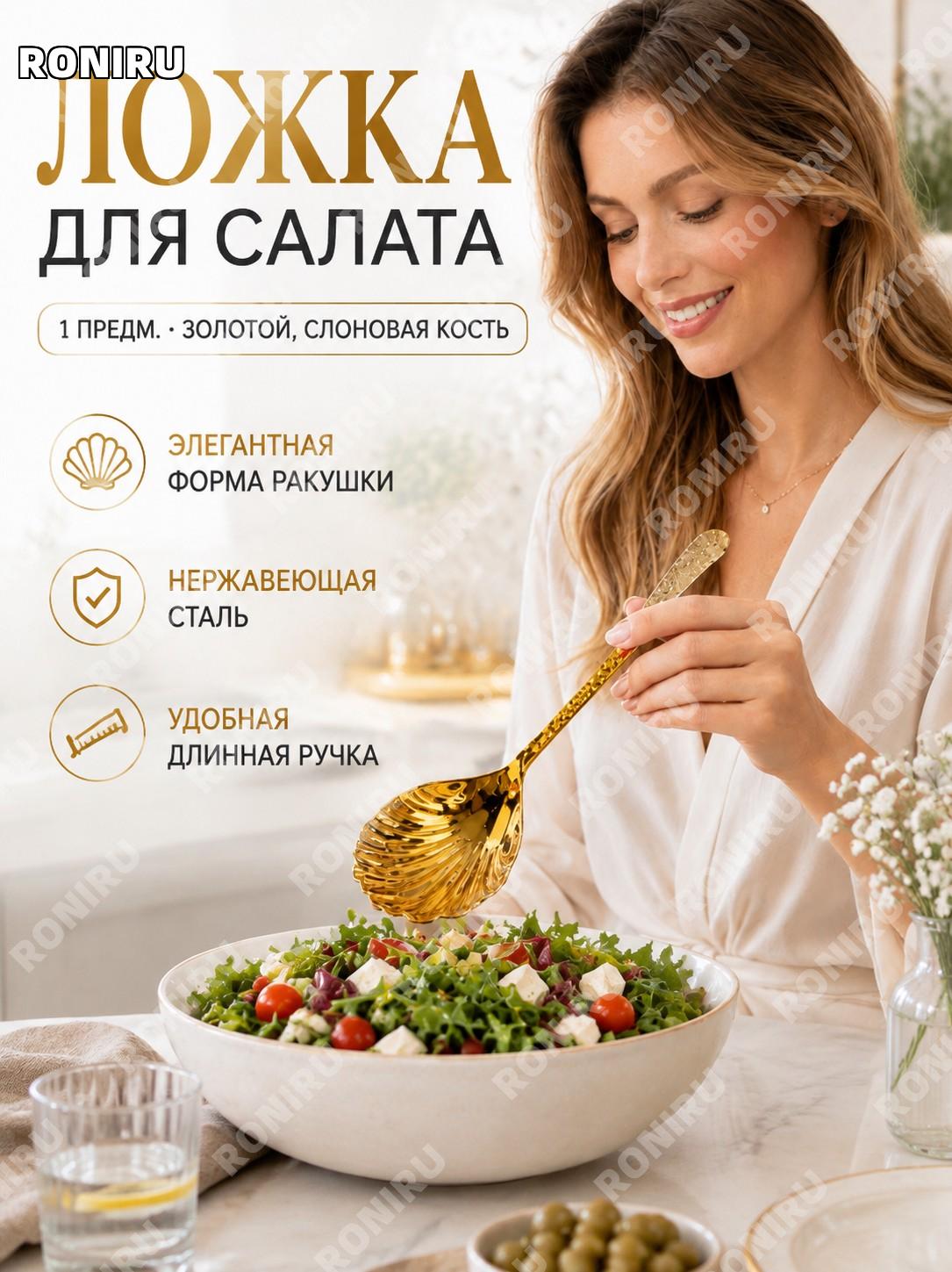 Ложка для салата 1 предм. золотой, слоновая кость для сервировки стола и подачи блюд дома на каждый день и гостей