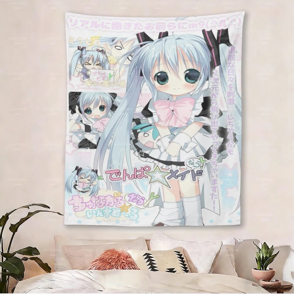 Гобелен с аниме-девушкой в стиле Y2K, пастельные цвета 90X150CM