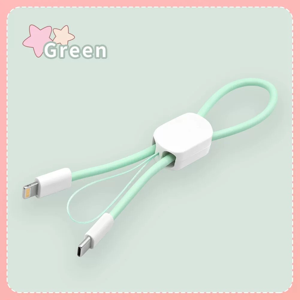 Короткий 0,25 м кабель для зарядки USB-C на Lightning, 27 Вт, зеленый цвет, с брелоком для iPhone 15/16