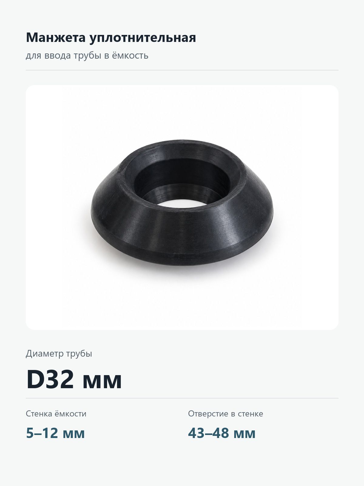 Манжета уплотнительная для трубы D32 мм / Адаптер герметичного ввода 32 мм