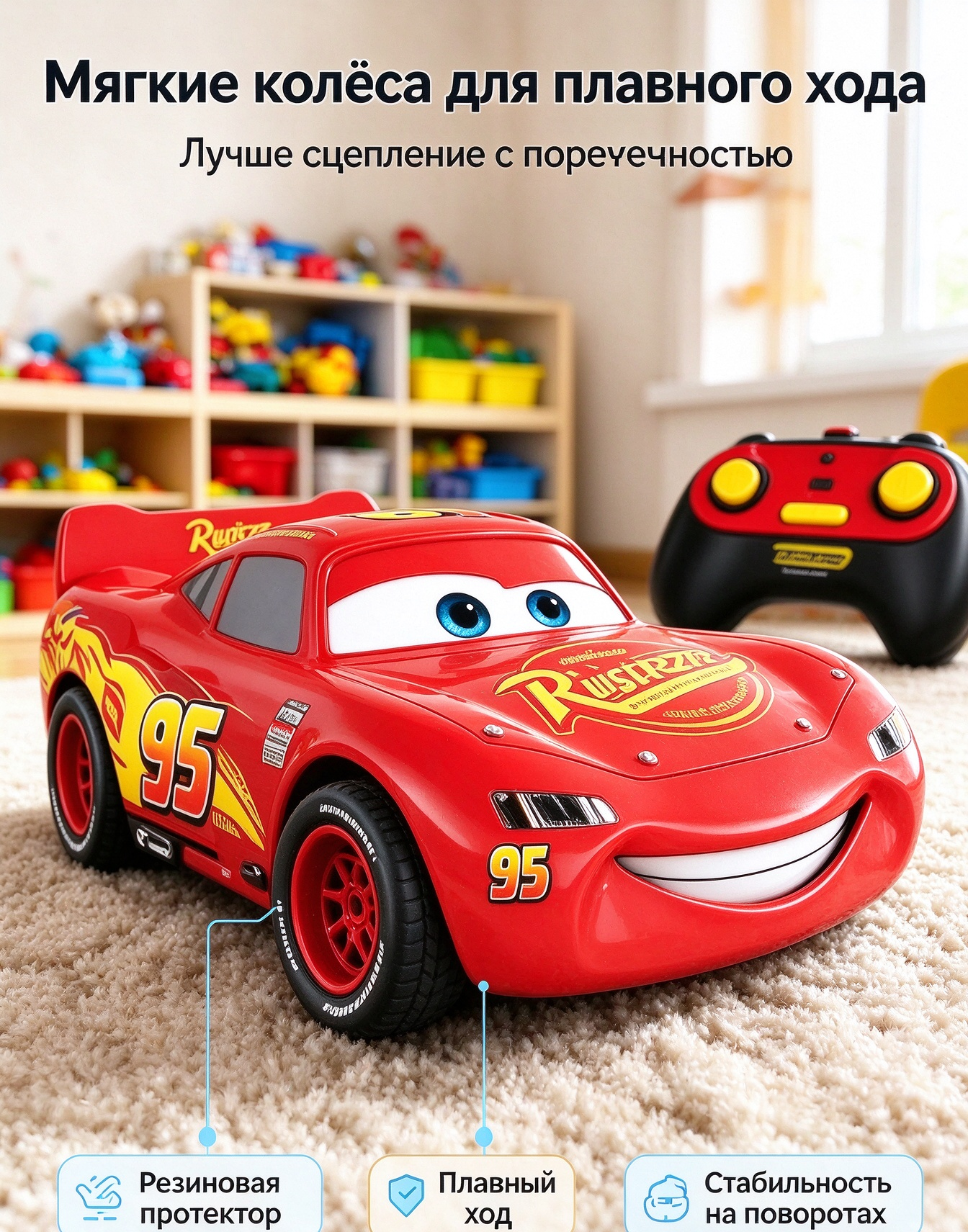 Радиоуправляемая мультяшная гоночная машинка для детей, 2,4 ГГц, с подсветкой и подвижными элементами