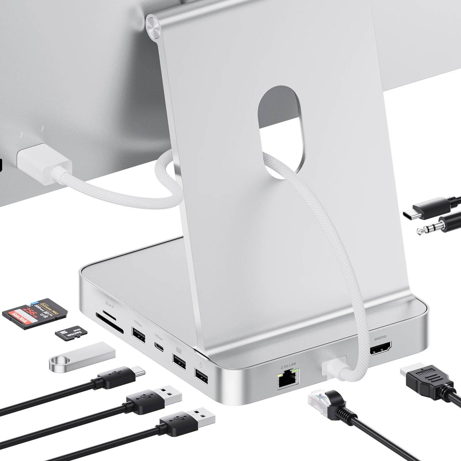 PULWTOP USB C Хаб 11 в 1 для iMac 24 Серый, Silver