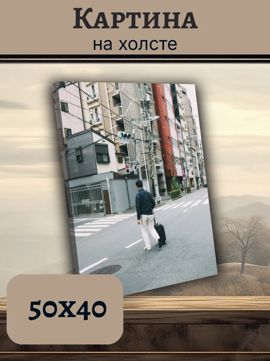 Картина Япония Japan 40x50 уличный пейзаж с путешественником