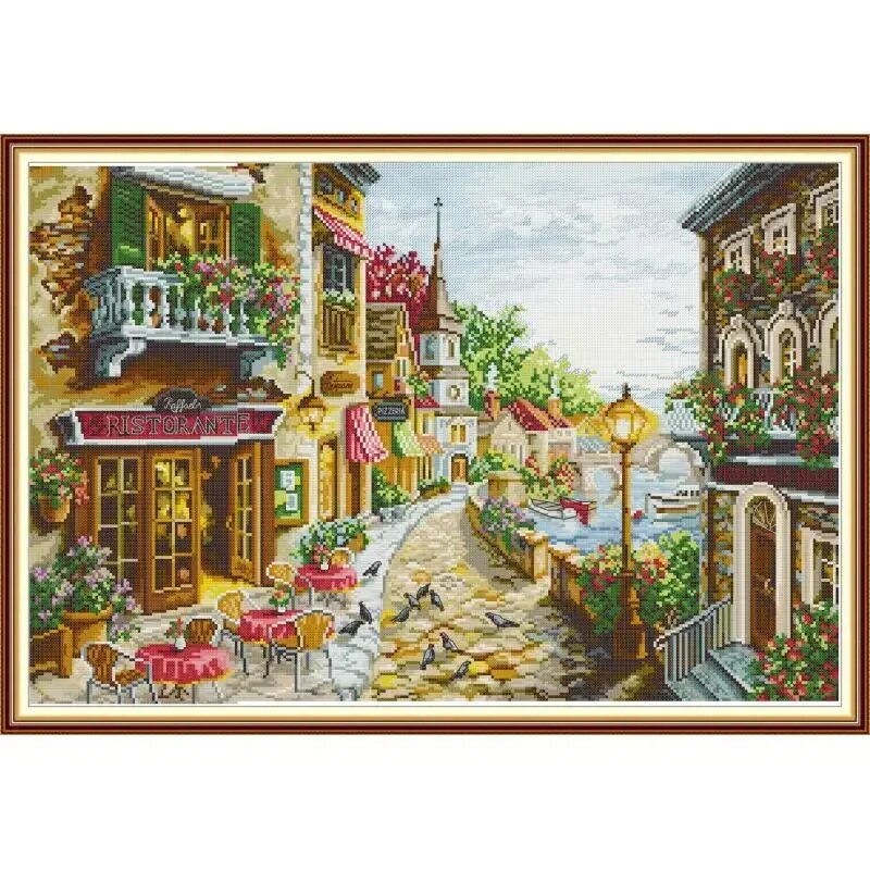 Набор для вышивки крестом Joy Sunday "Уличная сторона ресторана" 14CT Printed(HD)