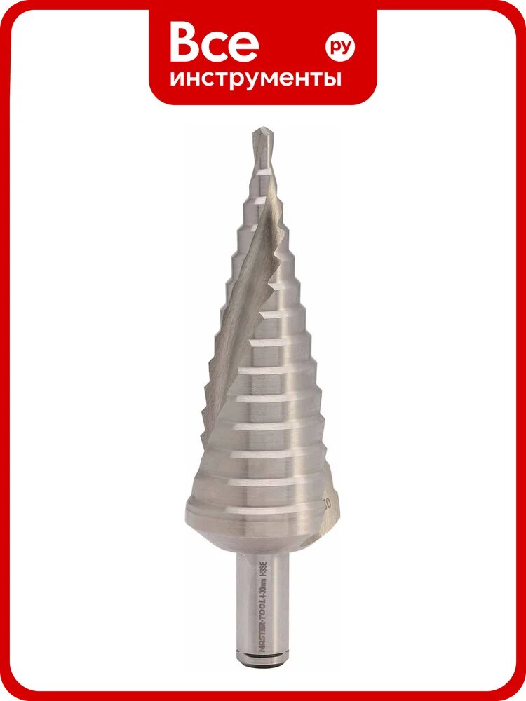 Сверло ступенчатое спиральное MASTER-TOOL 4-30мм HSSE-Co5 14ступ. L100мм 101052EPRO