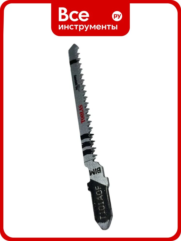 Пилка для лобзика T101AOF Bi-Metall, фигурный чистый рез, прямой ход зубьев, хвостовик Т для древесины и фанеры