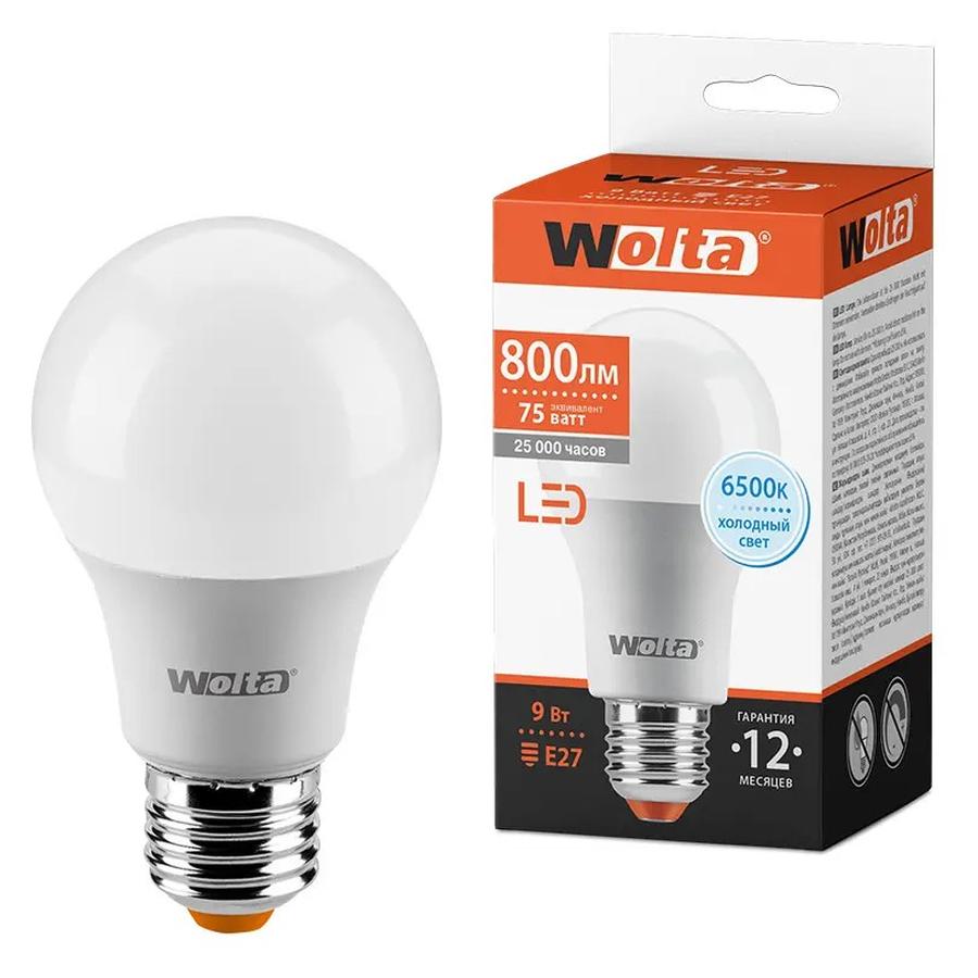 Светодиодная лампа Е27 220В 9Вт 6500К груша холодный свет Wolta 25W60BL9E27