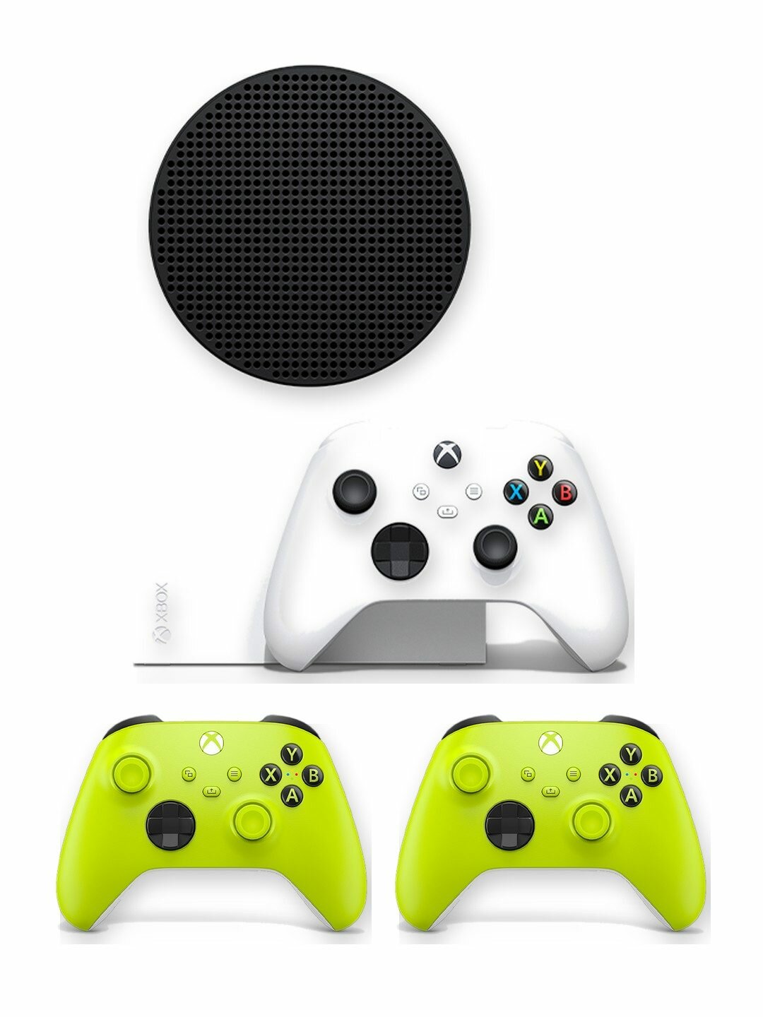Игровая приставка Microsoft Xbox Series S 512 ГБ без дисковода, Robot White, европейская версия + 2 доп. геймпада Xbox Wireless Controller Electric Volt
