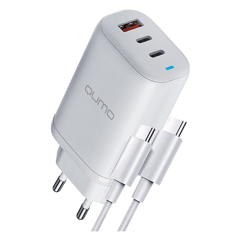Сетевое зарядное устройство QUMO Energy PD 65Вт (модель 0118), USB-A QC3.0 + 2 USB Type-C PD,+ кабель 1м, Type-C, цвет белый 52744