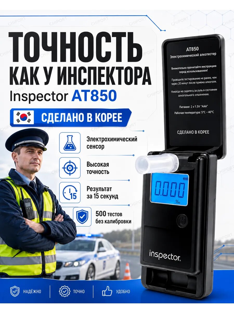 Профессиональный электрохимический алкотестер AT850