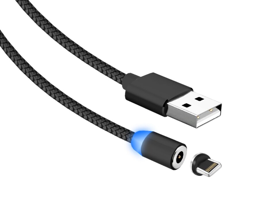 Дата-кабель USB с разъемом 8-pin для Apple 1м, Jet.A JA-DC46 1м черный(опл, USB/lightning, Magnet,2A)
