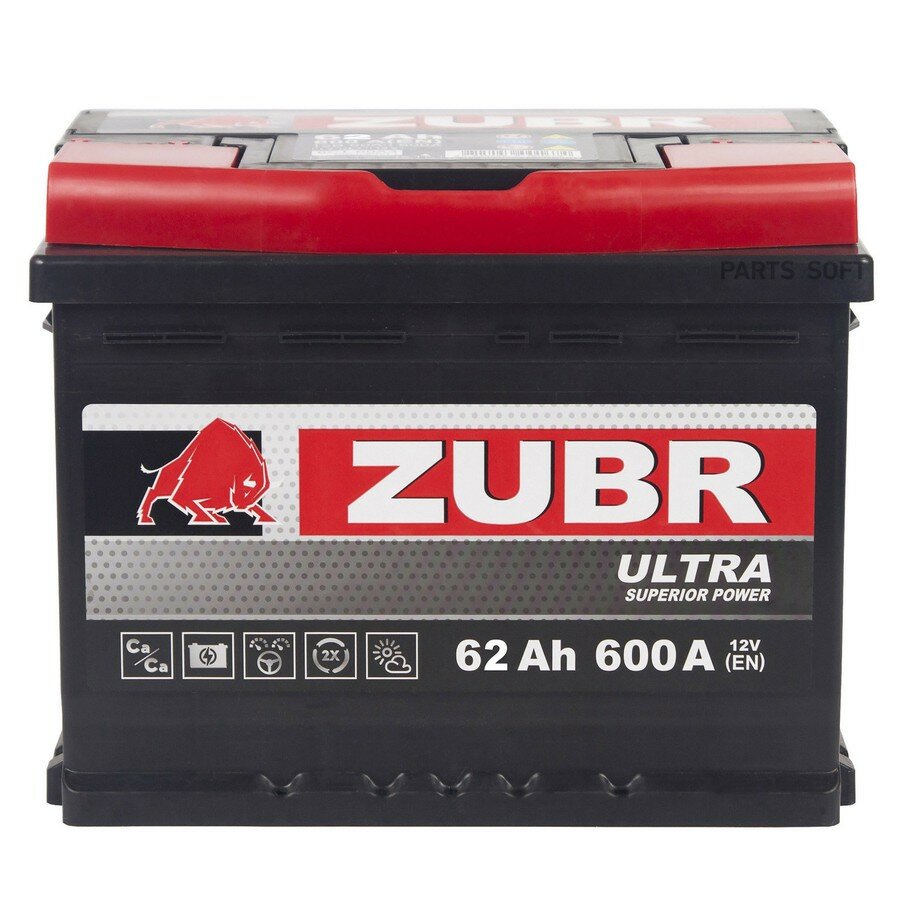 ZUBR Ultra 62Ah600 A, Обратная, R+ 242x175x175(низкий) от официального дистрибьютора, ZUBR AKB, артикул ZU620