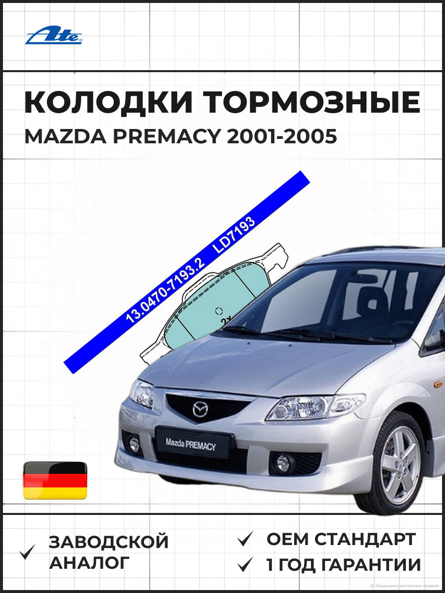 Колодки тормозные дисковые передние ATE 13047071932 Mazda Premacy Мазда Премаси 2001-2005
