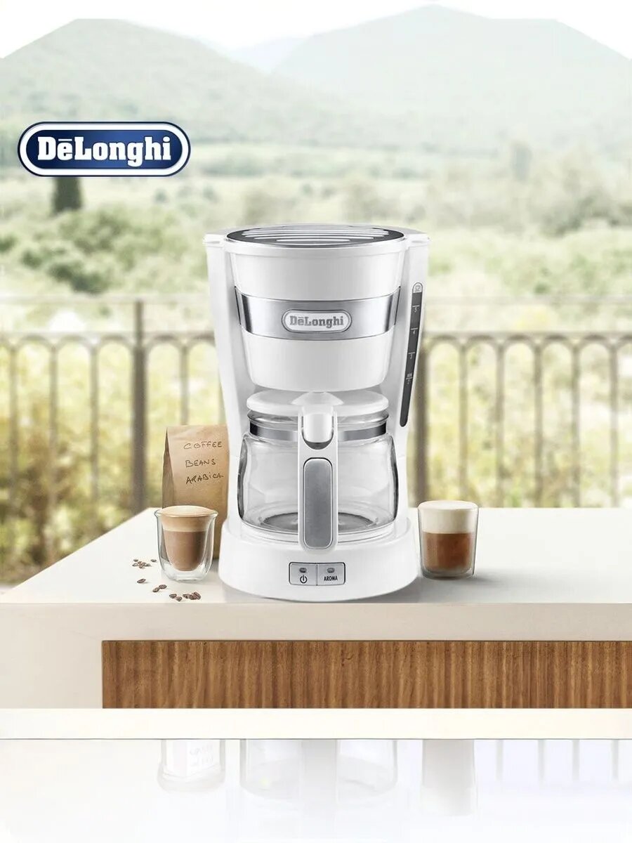 Капельная кофеварка DeLonghi ICM14011. W белого цвета для приготовления фильтрованного кофе