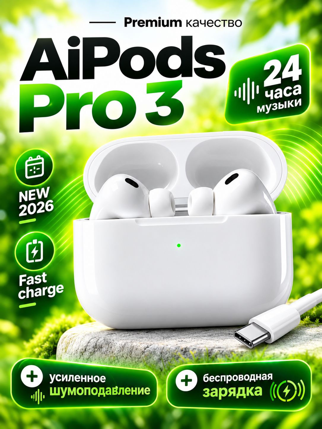 Наушники беспроводные Air Pro 3 с шумоподавлением и микрофоном. Наушники беспроводные для телефона. Подс Про 3
