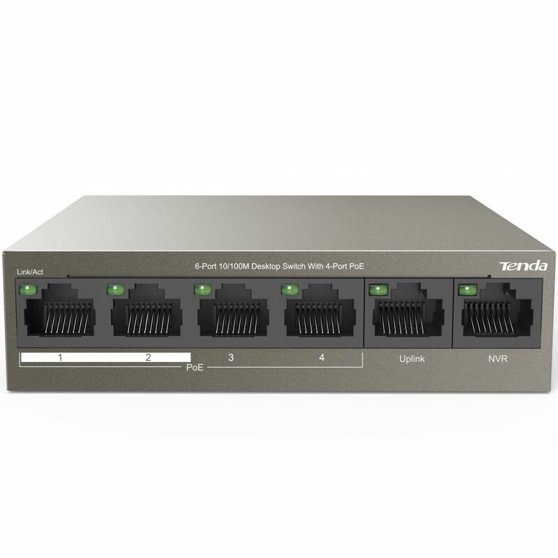 PoE-коммутатор Tenda TEF1106P-4-63W неуправляемый, 6 портов 100 Мбит/с, 4 порта PoE TEF1106P-4-63W