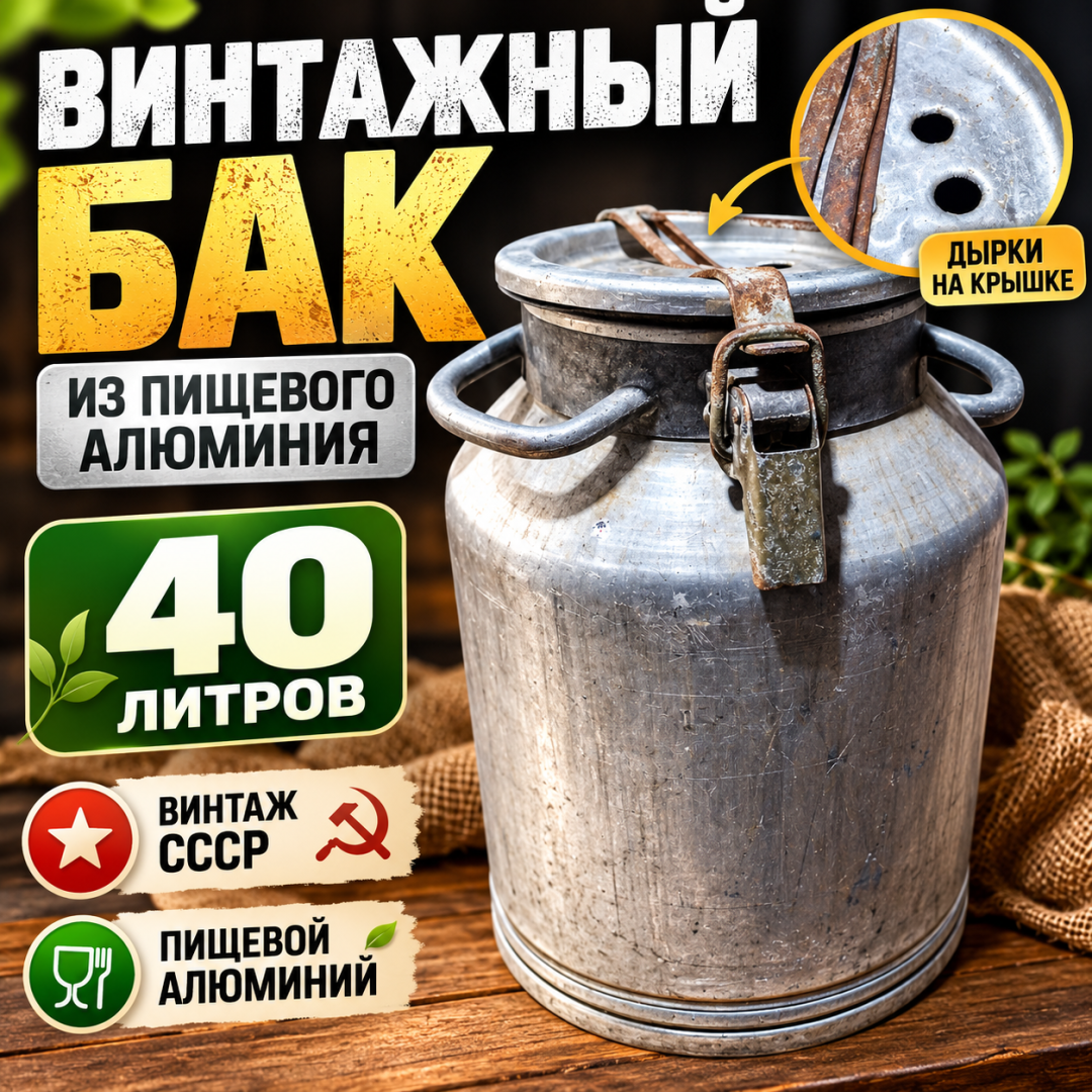 Винтажная фляга бак из пищевого алюминия 40 литров с дырками в крышке. СССР