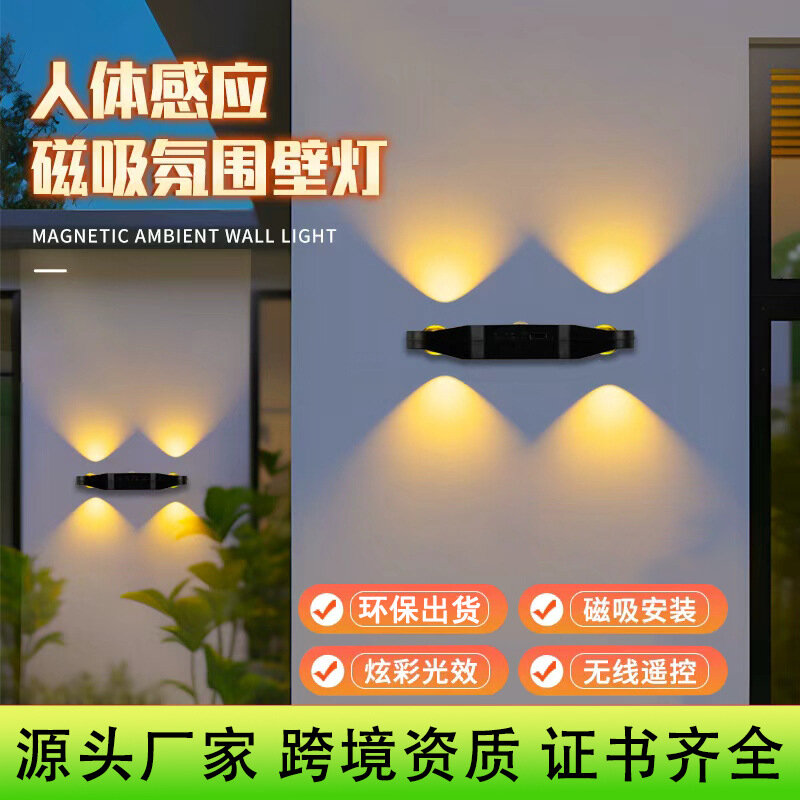 2W Беспроводная Магнитная LED Лампа с Датчиком Движения, Перезаряжаемая RGB Трехцветная Пульт ДУ для Коридора
