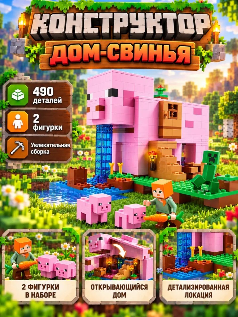 Конструктор Майнкрафт Дом-свинья, 490 детали