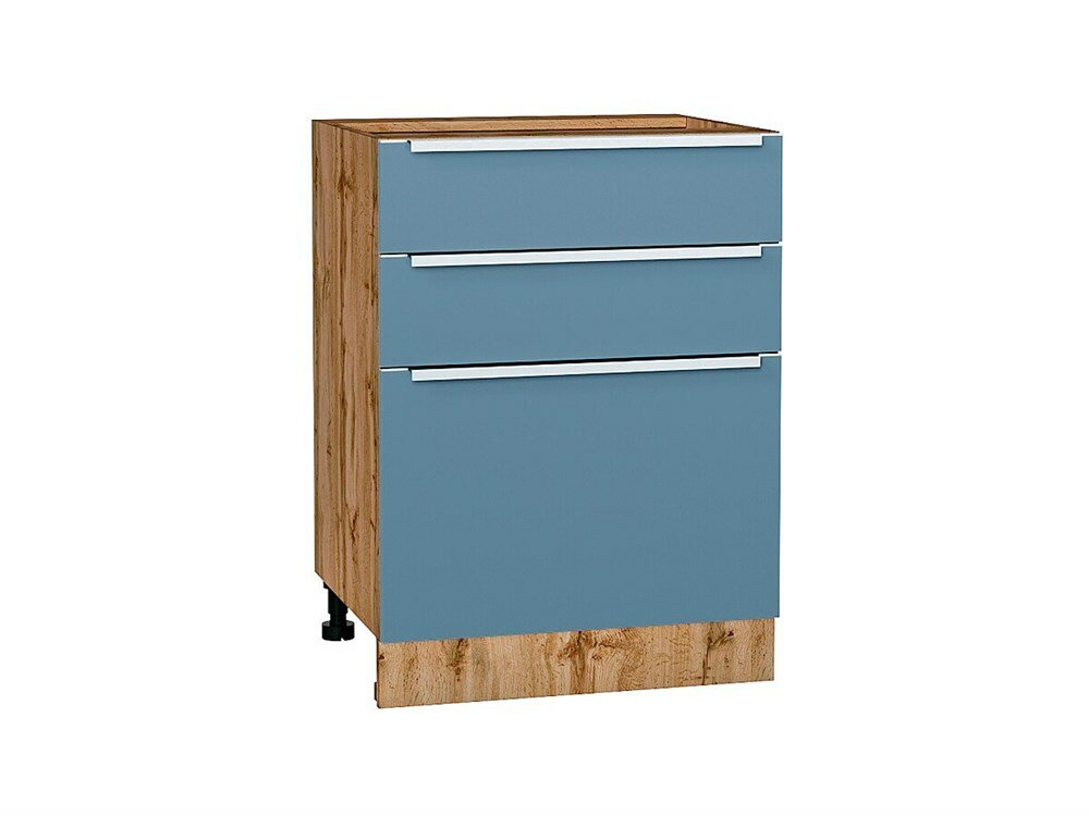 VVT Шкаф нижний с 3-мя ящиками Фьюжн Дуб Вотан, Silky Blue, 600 В*Ш*Г 816*600*480, фасад МДФ Silky Blue, корпус Дуб Вотан Silky Blue