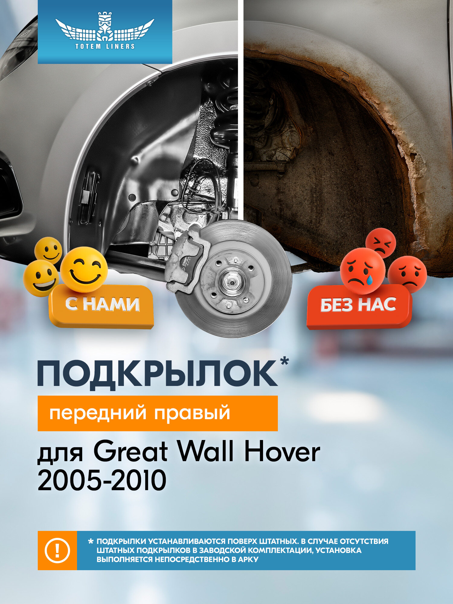 Подкрылок для Great Wall Hover 2005-2010 Totem Liners передний правый 1 шт. / Грейт Волл Ховер