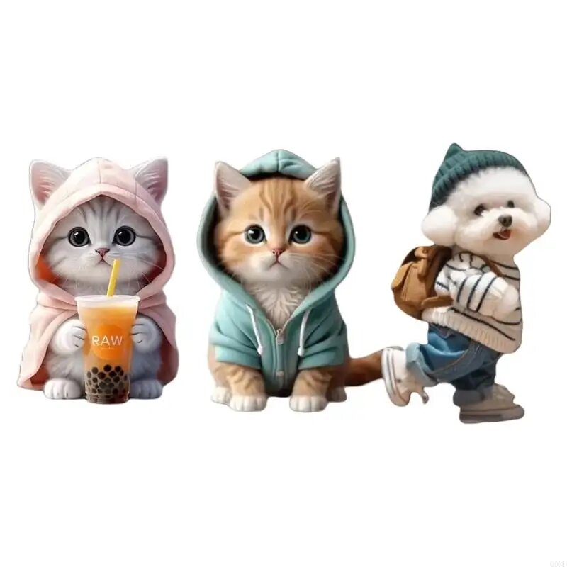 Фигурки кошки и собаки в одежде, 3 шт.