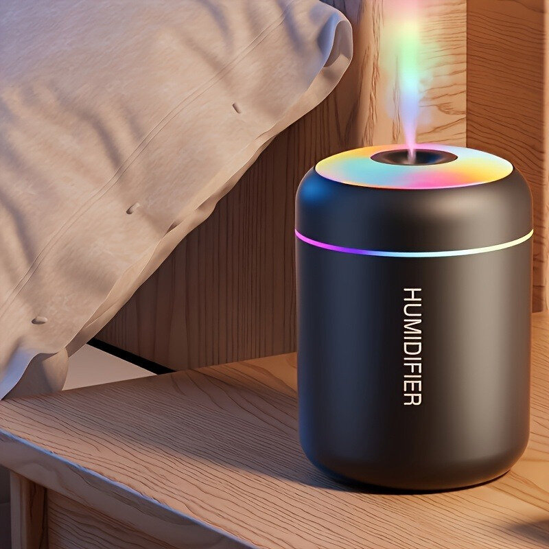 Увлажнитель воздуха с ароматизатором, USB питание, светодиодный ночник с изменением цвета, прохладный туман, пустой флакон, для дома и автомобиля, для сна, черный