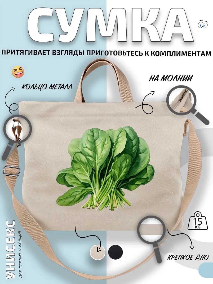 Сумка шоппер  шпинат зеленые листья