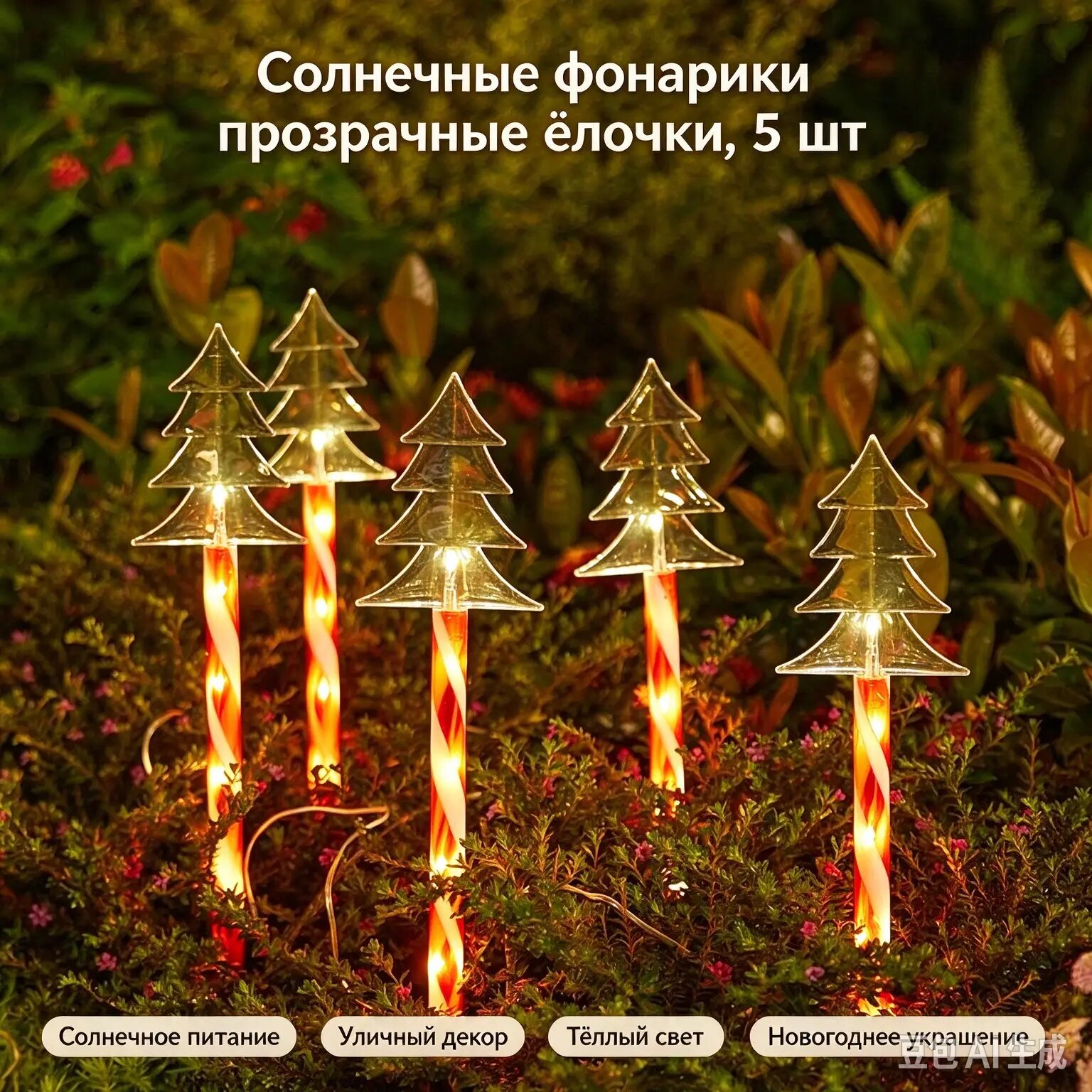 Солнечная подсветка, рождественский газон, сцена, атмосферные огни, наружный двор, ландшафтные огни.