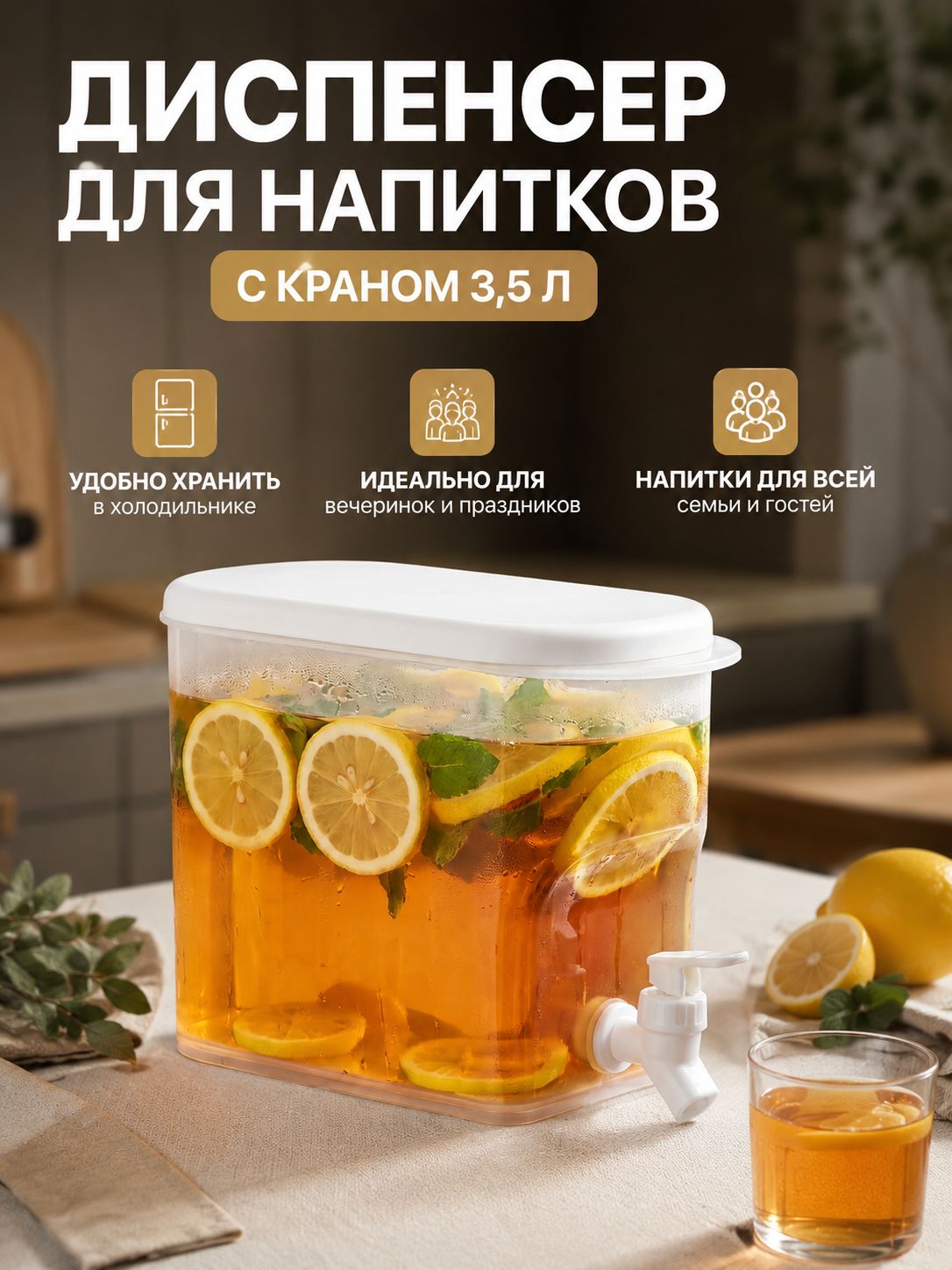 Кувшин 3.5 л 1 шт пластик белый