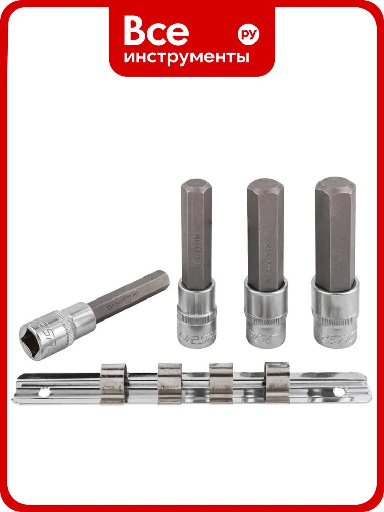 Набор головок-бит HEX 6-гранных на планке (4 шт; 1/2") Forsage F-40917L(46631)