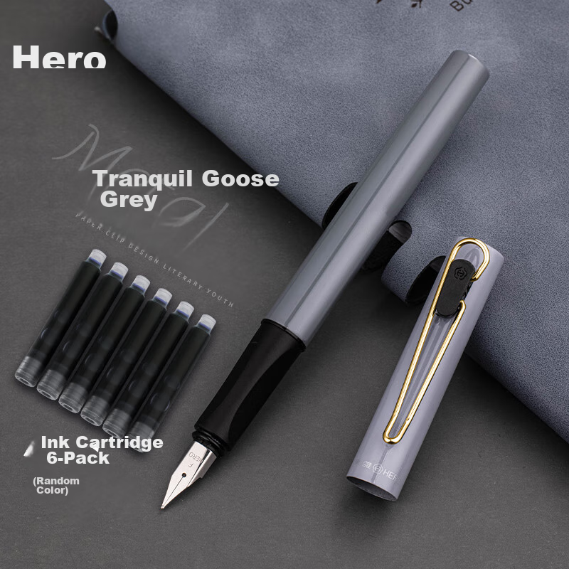 HERO E501 Перо-ручка с иридиевым пером и тонким концом светло-серый лак Цвет：Серый-тонкий кончик-E501