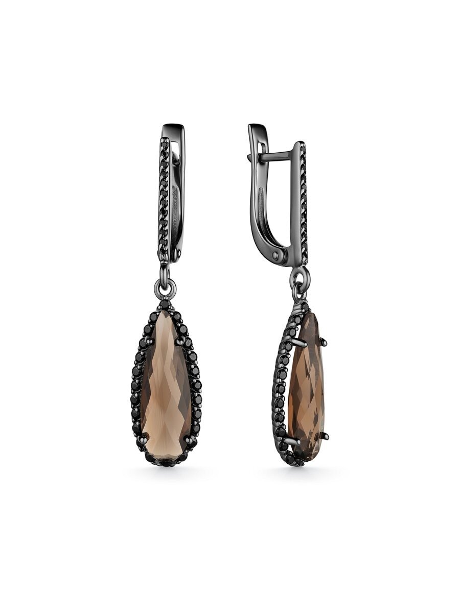 Серьги серебро, 925 проба, раухтопаз, шпинель
