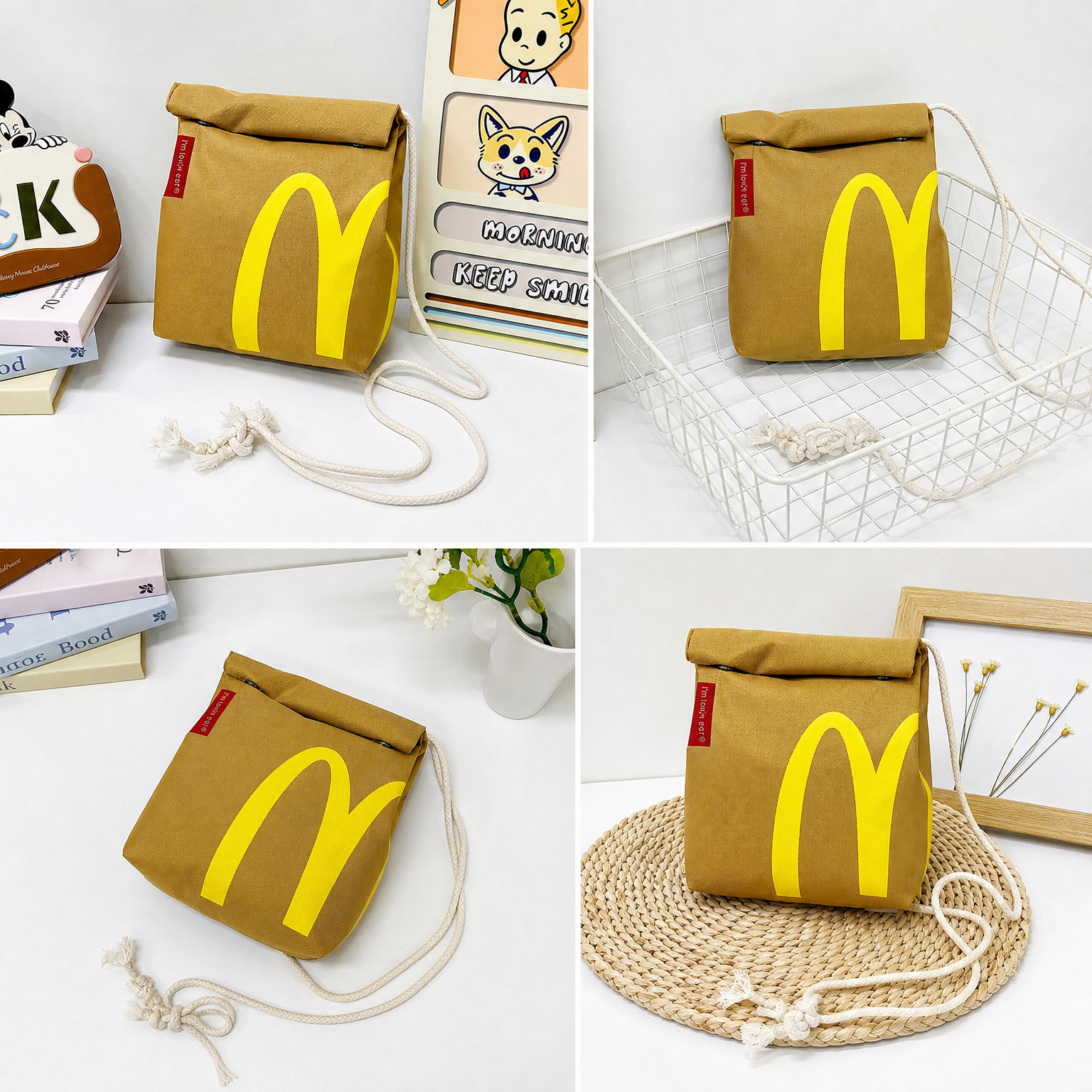 Рюкзак McDonald`s, школьный, унисекс, для средней и старшей школы, бежевый, нейлон (Объем: 13 л)