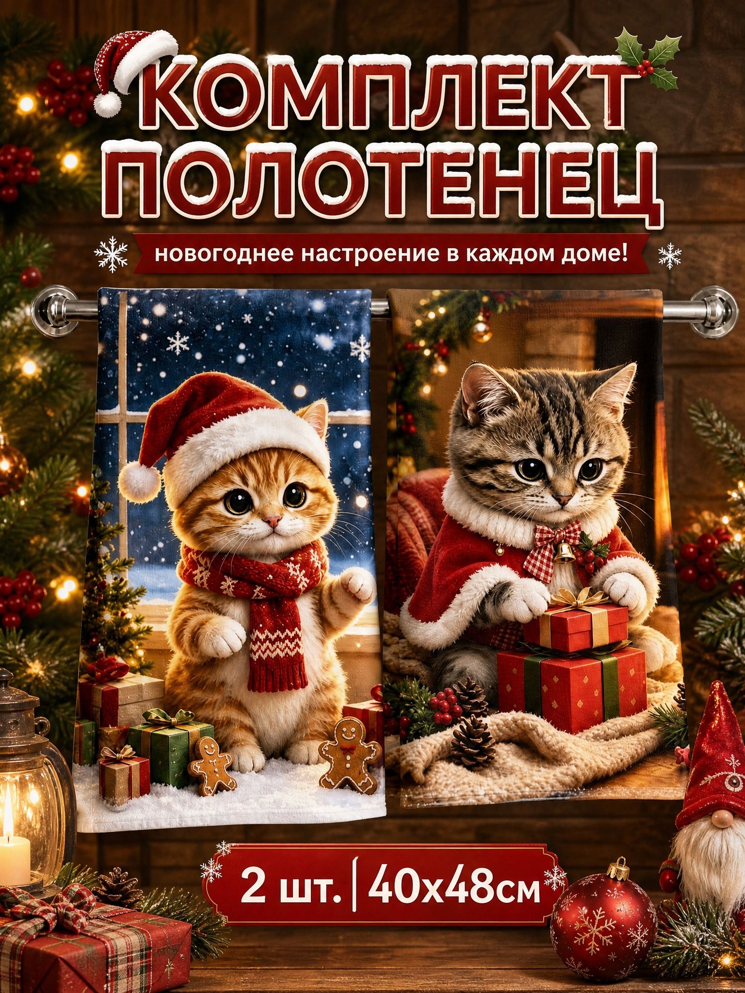 Полотенце кухонное 40x48 2 шт велюровая фактура полиэстер разноцветный