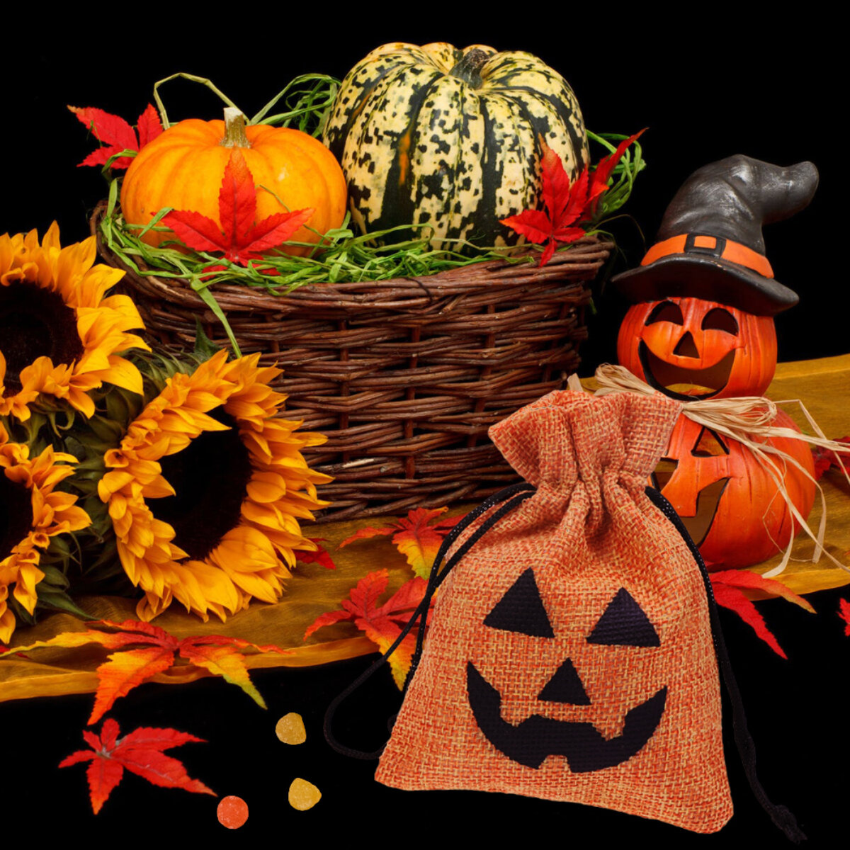 10 Штук Halloween Тыквенные Сумки Из Имитации Льна Для Конфет Размер M Цвет Black