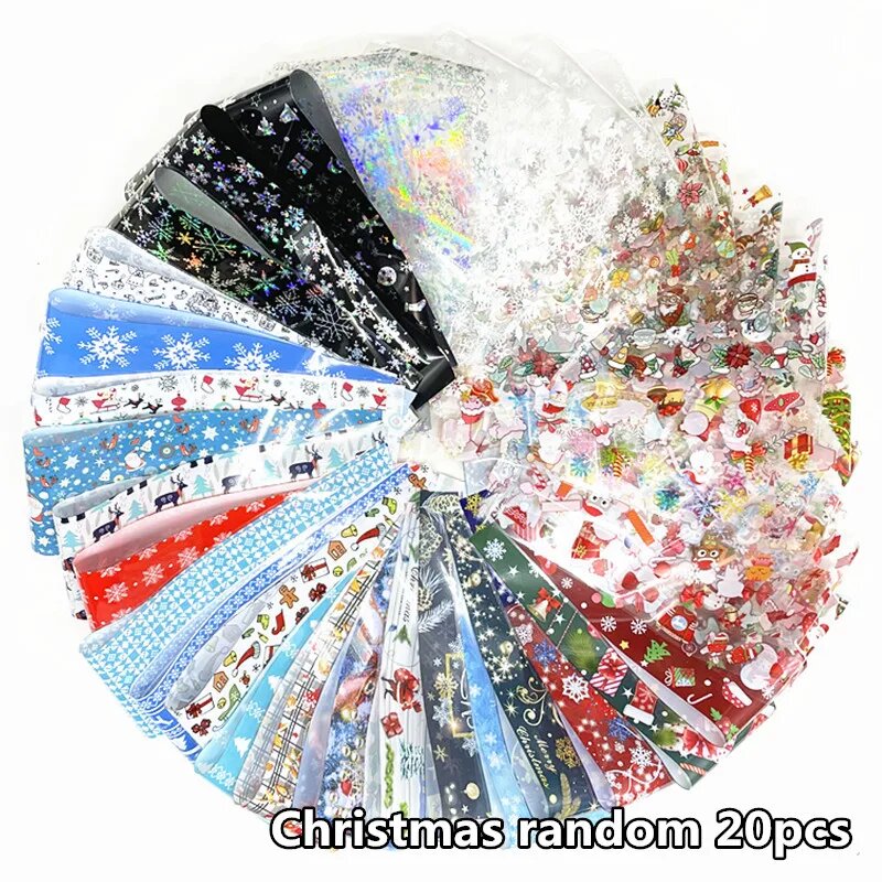 Misscheering Рождественская фольга для ногтей 20/30/50 листов Xmas-20pcs