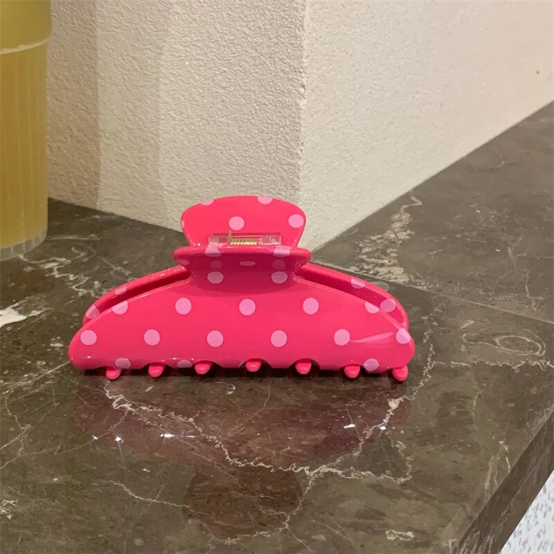 Пластиковые заколки-крабы сине-розовые для волос 1pc polka dot F