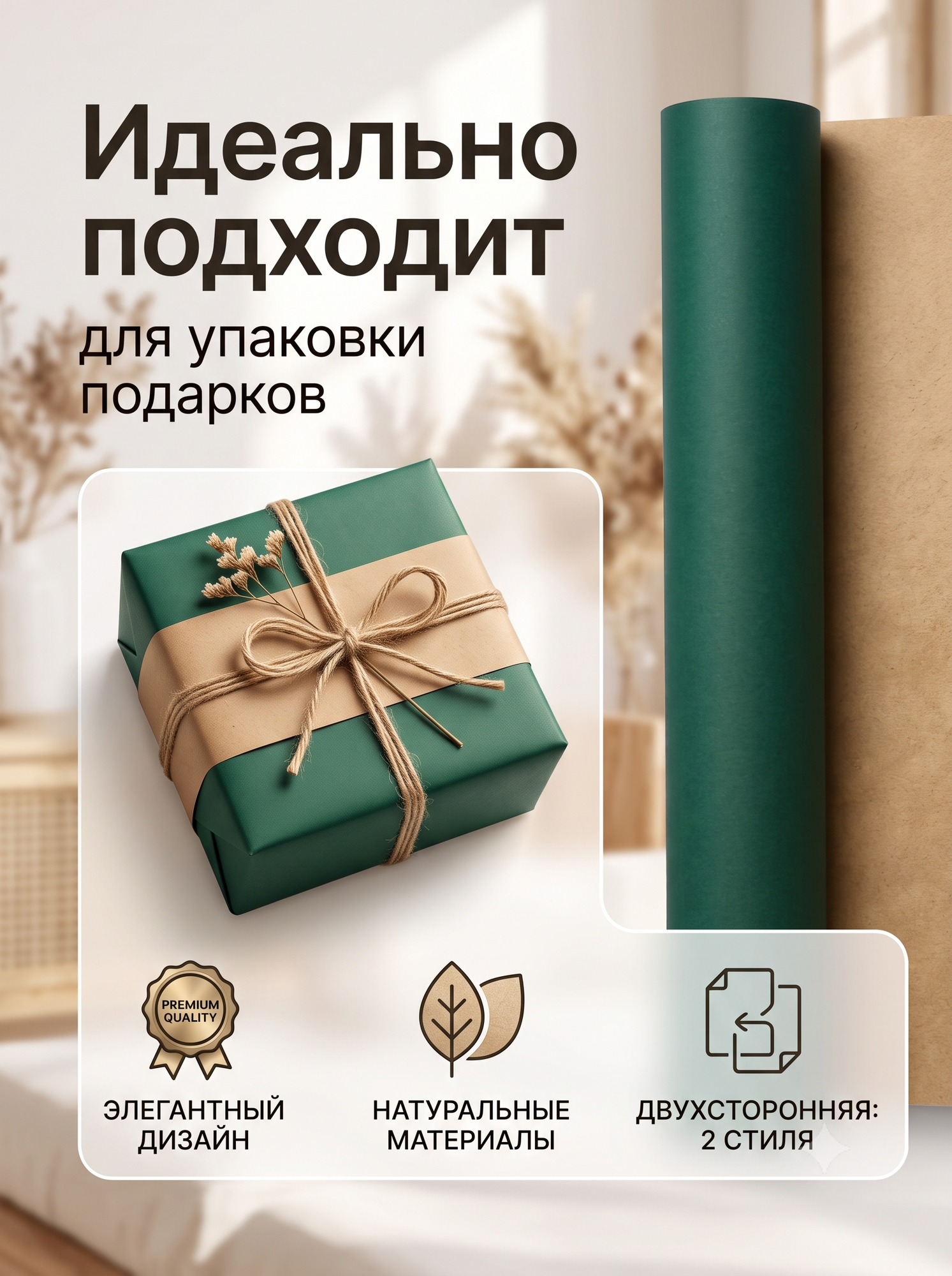 Бумага упаковочная крафт "Мокрый тропический лес", 0,68 х 10 м, 70 г — фото 1