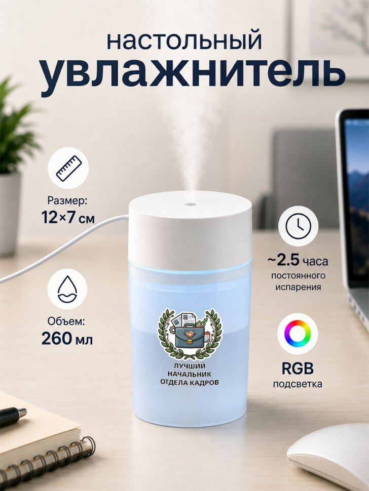 Настольный увлажнитель воздуха 260мл с надписью "лучший начальник отдела кадров"
