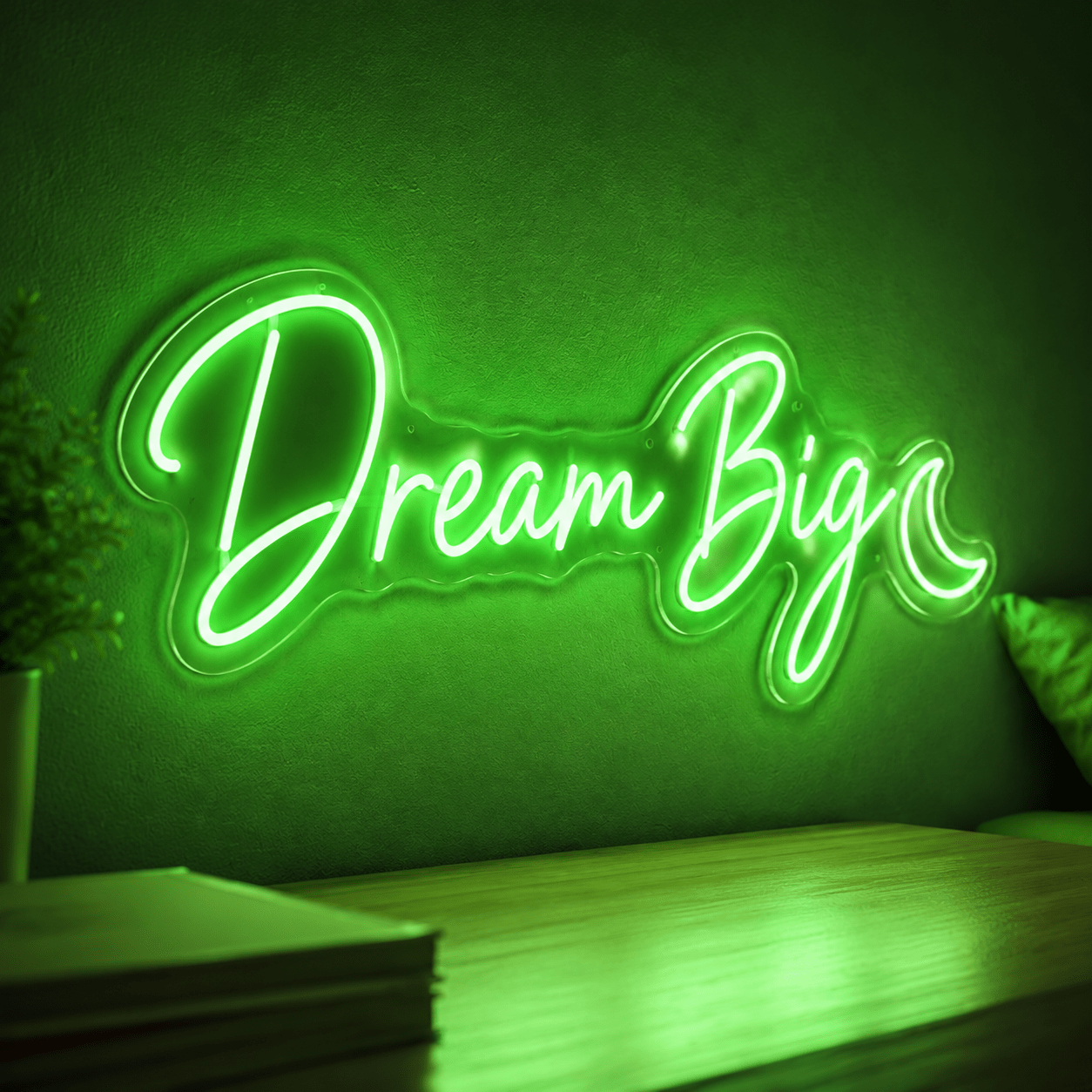 Неоновая вывеска в форме полумесяца с индивидуальной надписью на прозрачной акриловой панели, питание от USB, подвесной настенный декор для спальни, гостиной и кабинета, зеленый цвет, 8 дюймов / 2 буквы