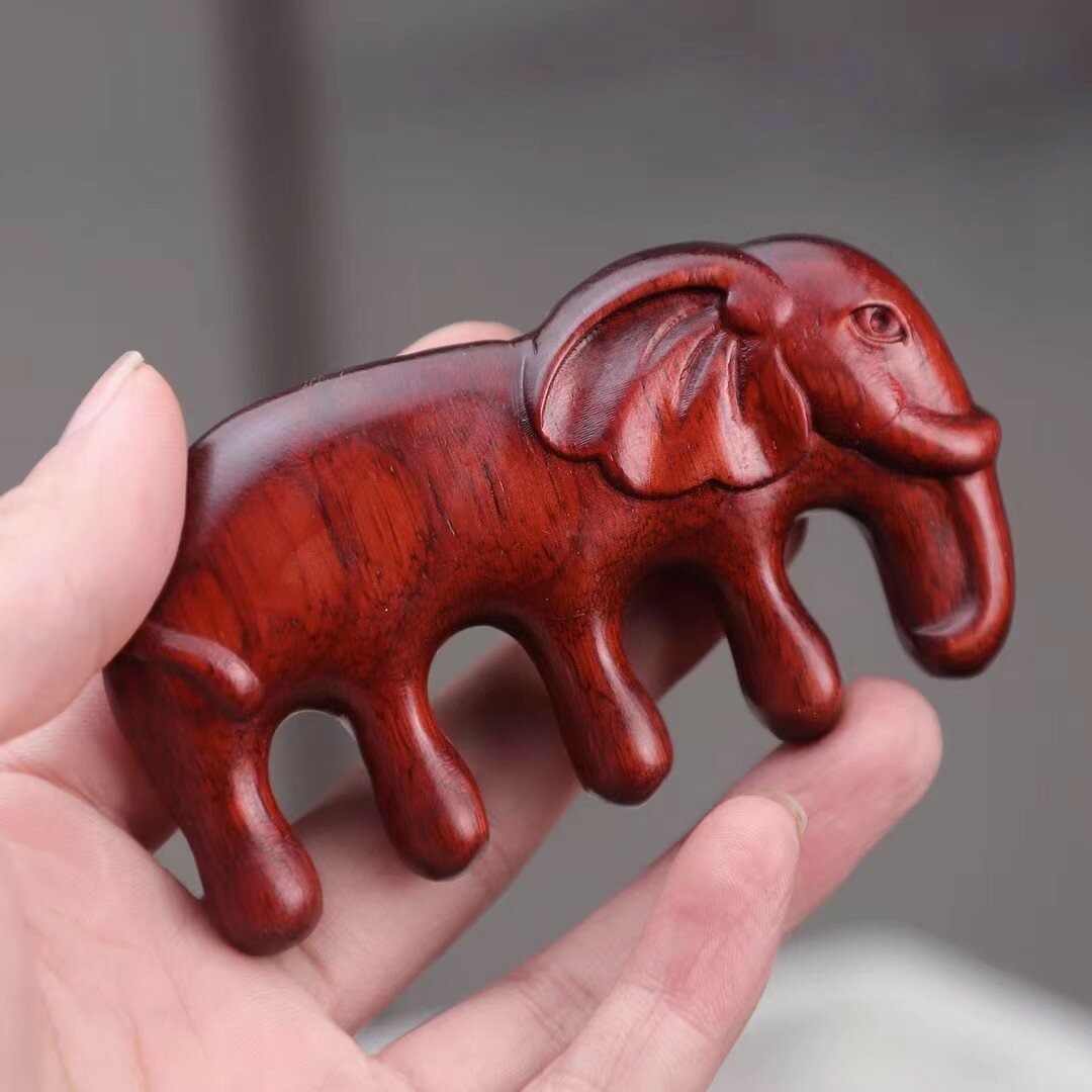 Розовое дерево Пятизубая расческа с изображением слона для массажа головы и акупунктуры